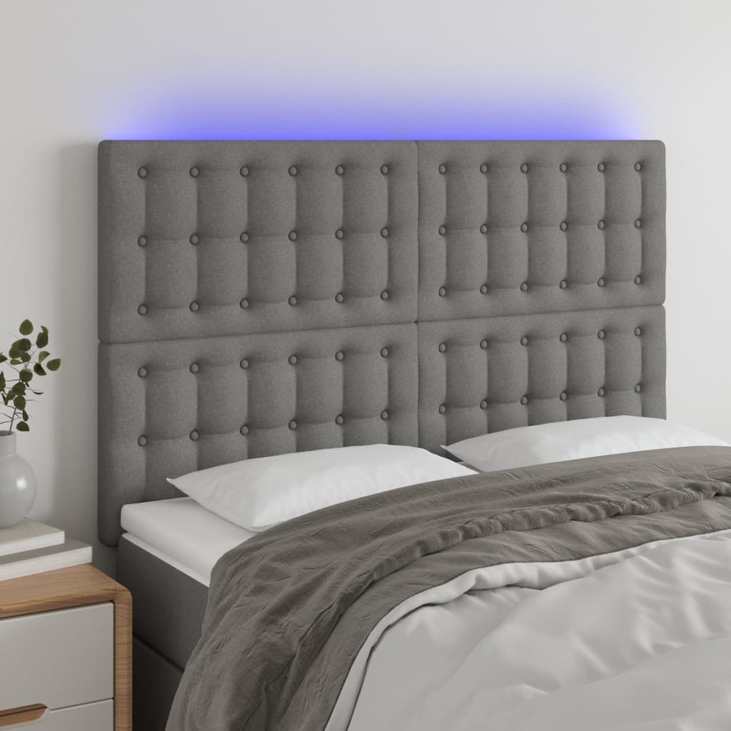vidaXL Zagłówek do łóżka z LED, ciemnoszary, 144x5x118/128 cm, tkanina