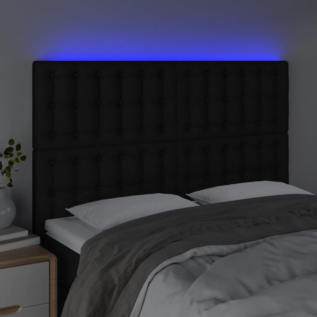 vidaXL Zagłówek do łóżka z LED, czarny, 144x5x118/128 cm, tkanina