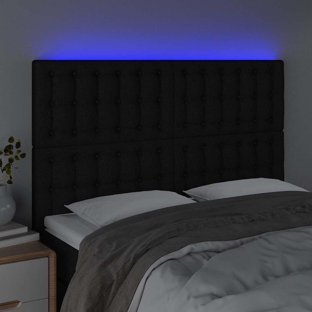 vidaXL Zagłówek do łóżka z LED, czarny, 144x5x118/128 cm, tkanina