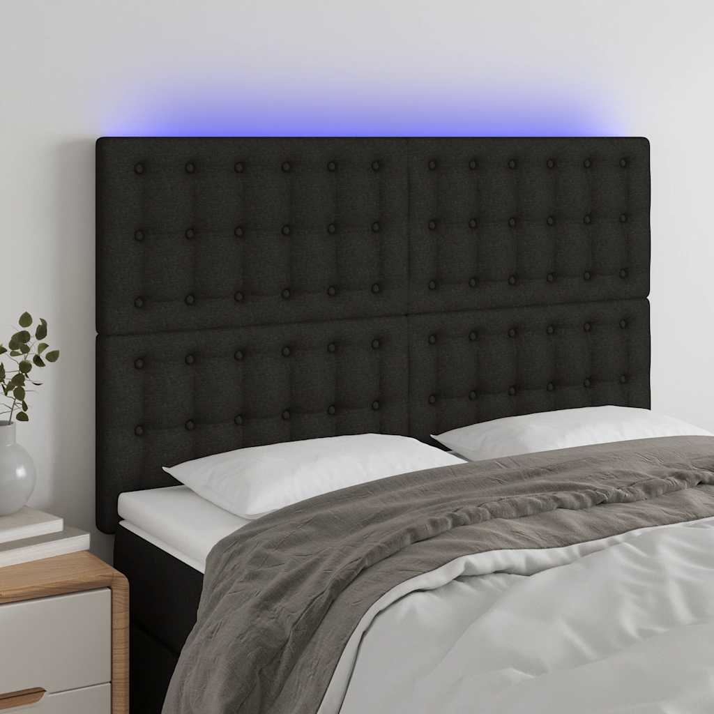 vidaXL Zagłówek do łóżka z LED, czarny, 144x5x118/128 cm, tkanina