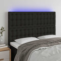 vidaXL Zagłówek do łóżka z LED, czarny, 144x5x118/128 cm, tkanina
