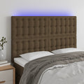 vidaXL Zagłówek do łóżka z LED ciemnobrązowy 144x5x118/128 cm tkanina