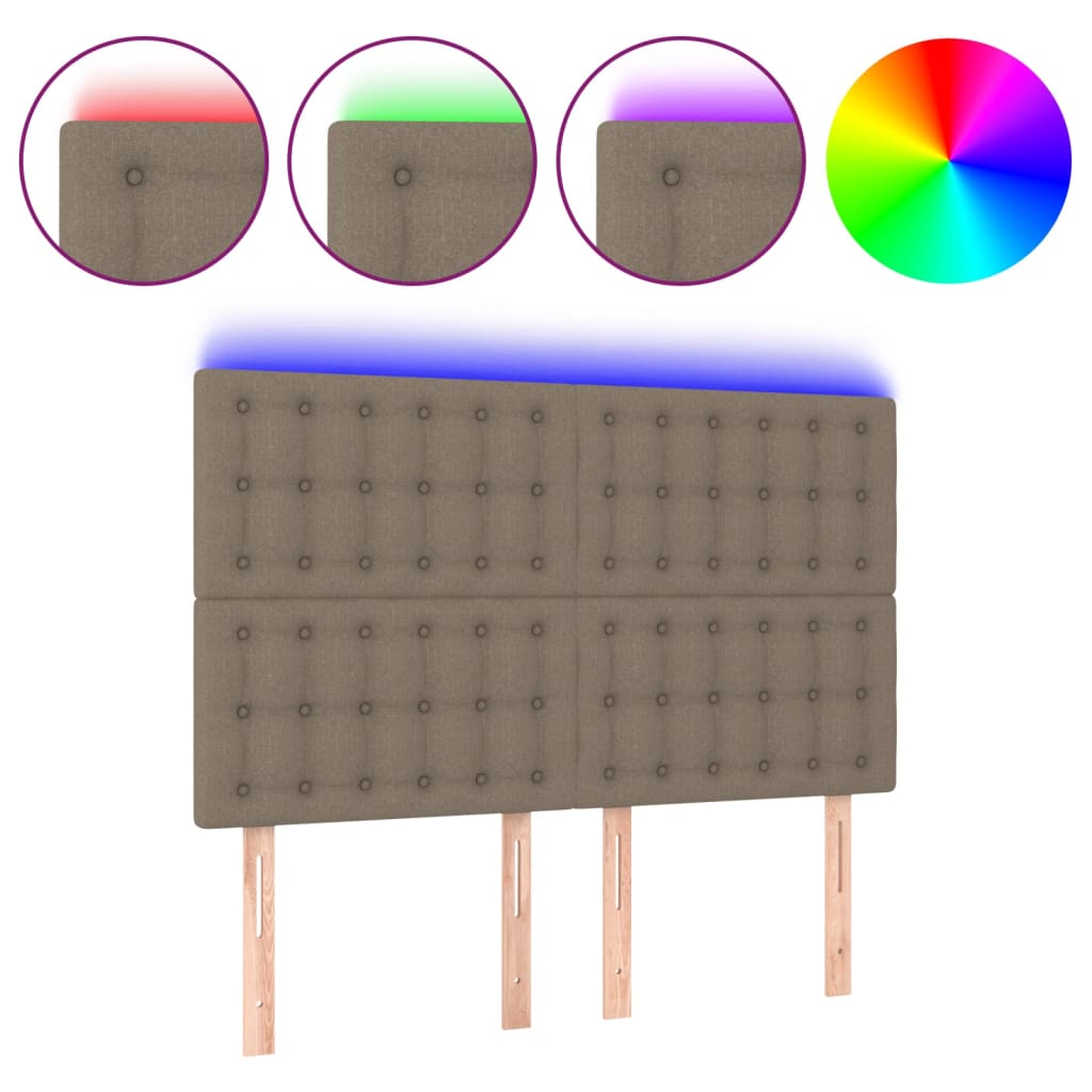 vidaXL Zagłówek do łóżka z LED, taupe, 144x5x118/128 cm, tkanina