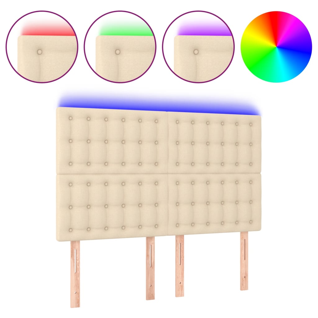 vidaXL Zagłówek do łóżka z LED, kremowy, 144x5x118/128 cm, tkanina