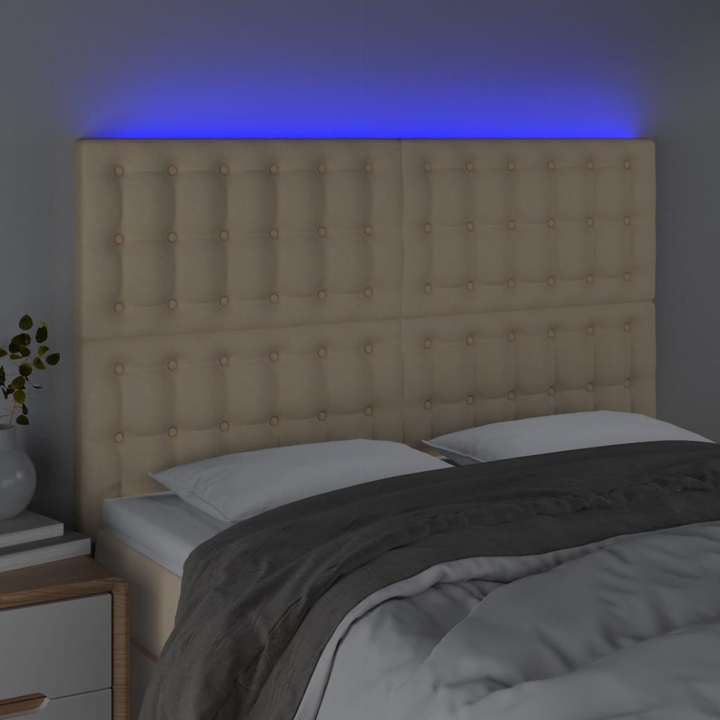 vidaXL Zagłówek do łóżka z LED, kremowy, 144x5x118/128 cm, tkanina