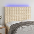 vidaXL Zagłówek do łóżka z LED, kremowy, 144x5x118/128 cm, tkanina
