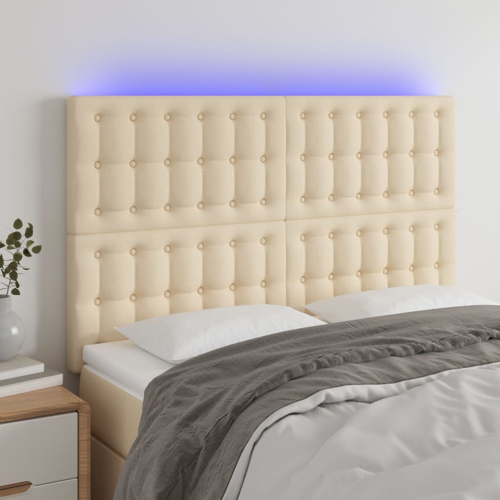 vidaXL Zagłówek do łóżka z LED, kremowy, 144x5x118/128 cm, tkanina
