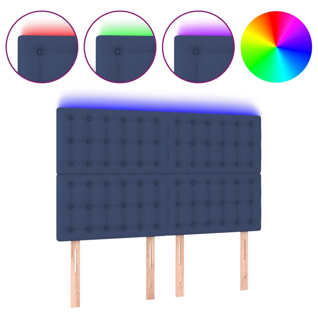 vidaXL Zagłówek do łóżka z LED, niebieski, 144x5x118/128 cm, tkanina