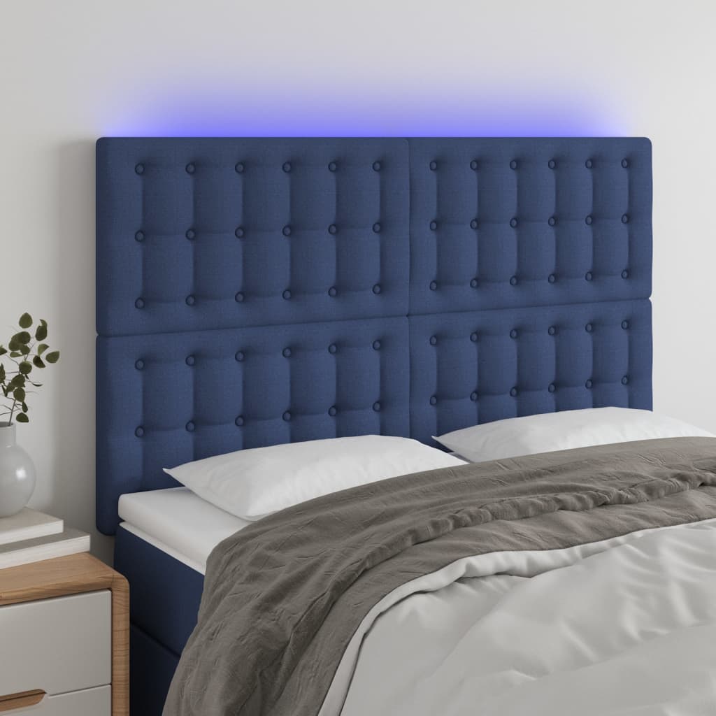 vidaXL Zagłówek do łóżka z LED, niebieski, 144x5x118/128 cm, tkanina