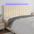 vidaXL Zagłówek do łóżka z LED, kremowy, 160x5x118/128 cm, tkanina
