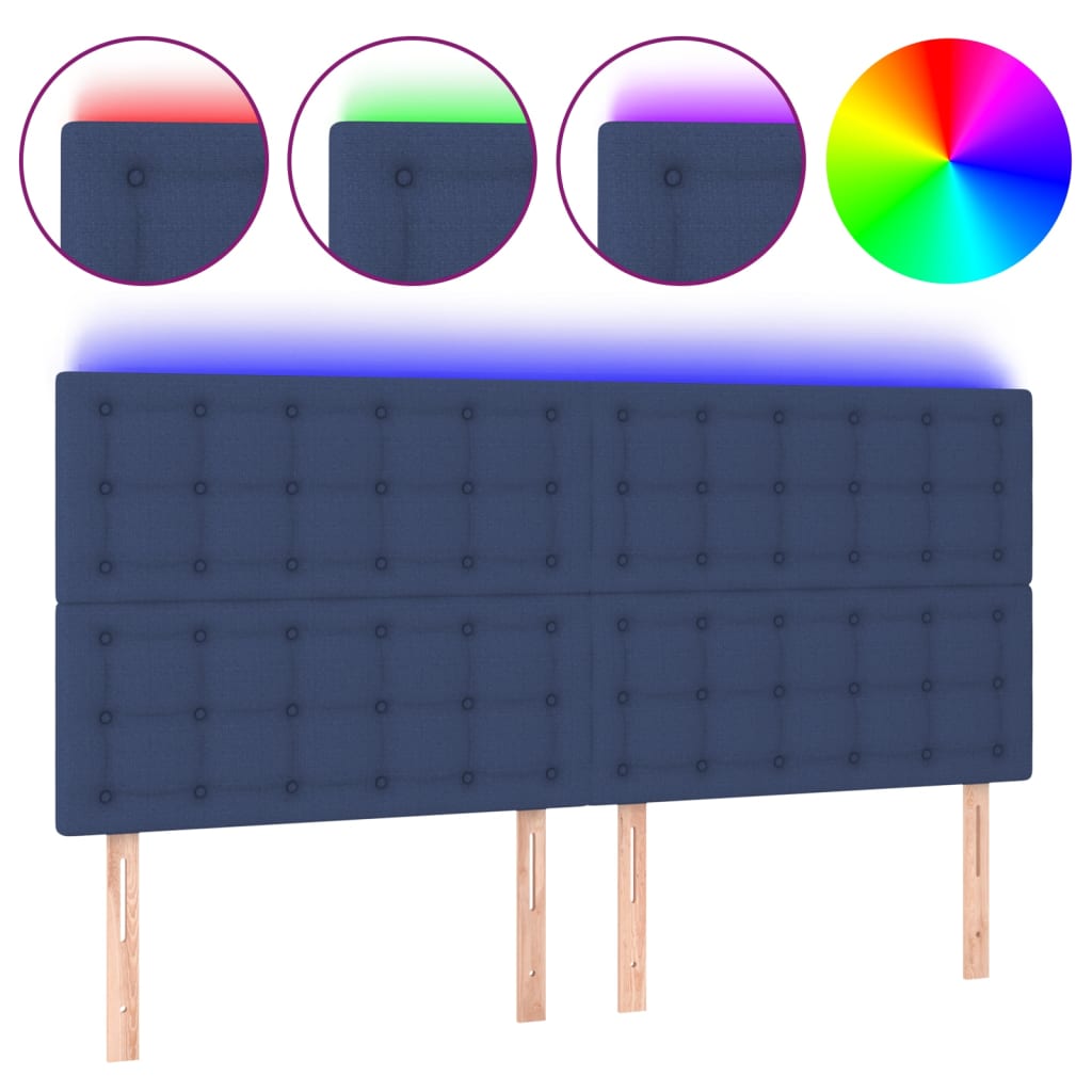 vidaXL Zagłówek do łóżka z LED, niebieski, 160x5x118/128 cm, tkanina