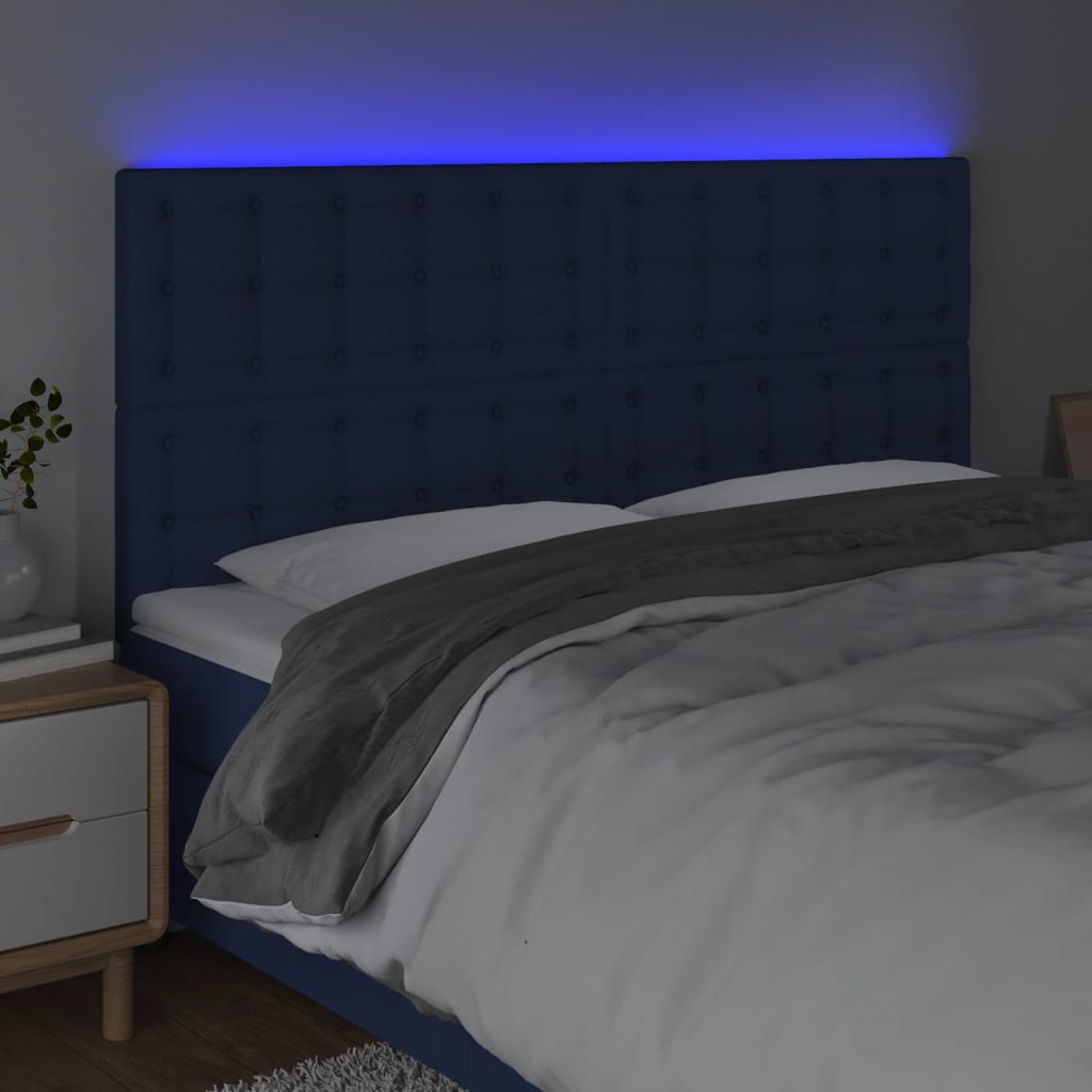 vidaXL Zagłówek do łóżka z LED, niebieski, 160x5x118/128 cm, tkanina