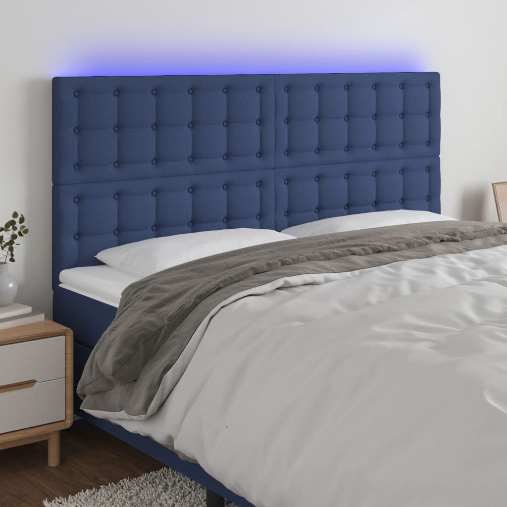 vidaXL Zagłówek do łóżka z LED, niebieski, 160x5x118/128 cm, tkanina