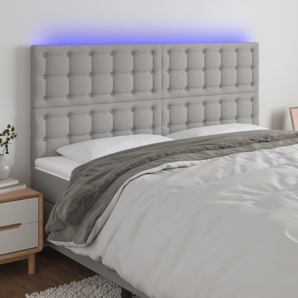 vidaXL Zagłówek do łóżka z LED, jasnoszary, 180x5x118/128 cm, tkanina