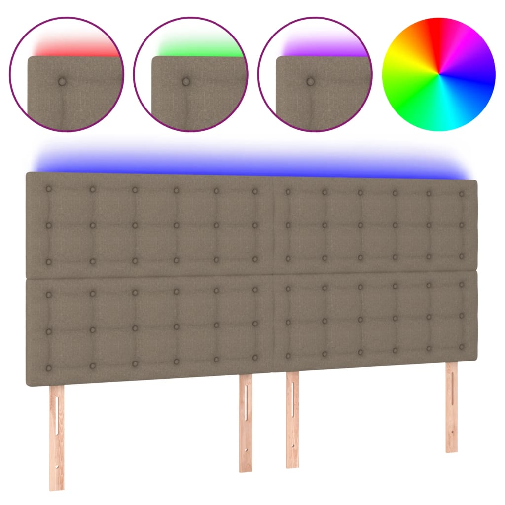 vidaXL Zagłówek do łóżka z LED, taupe, 180x5x118/128 cm, tkanina