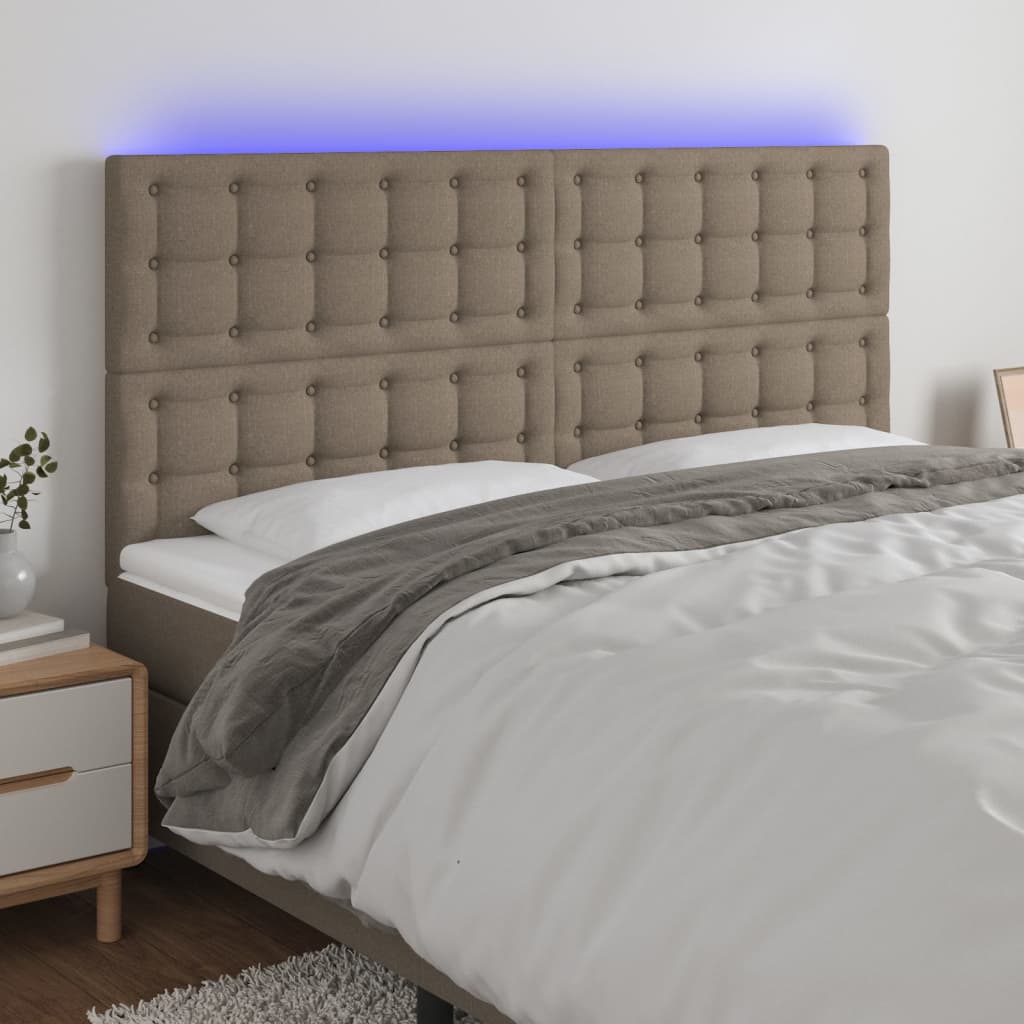 vidaXL Zagłówek do łóżka z LED, taupe, 180x5x118/128 cm, tkanina