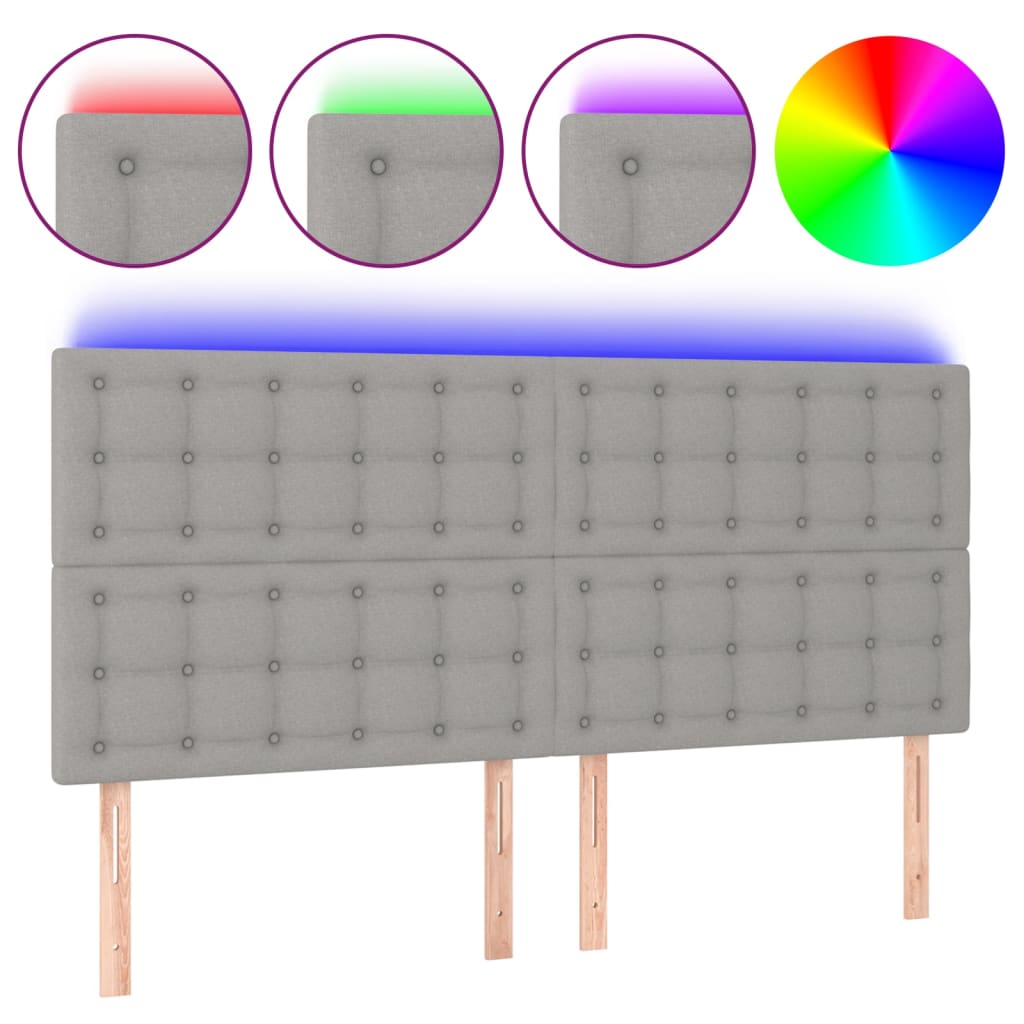 vidaXL Zagłówek do łóżka z LED, jasnoszary, 200x5x118/128 cm, tkanina