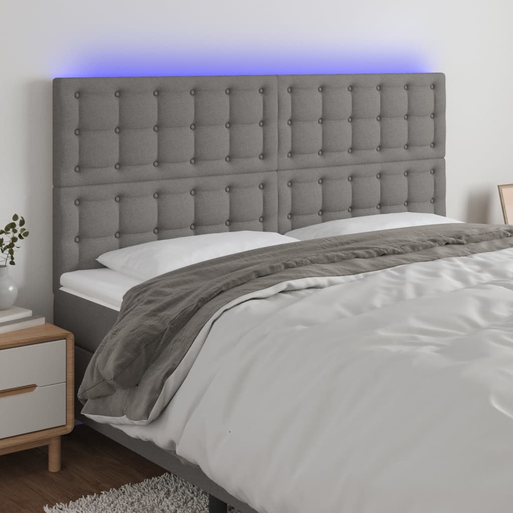 vidaXL Zagłówek do łóżka z LED, ciemnoszary, 200x5x118/128 cm, tkanina