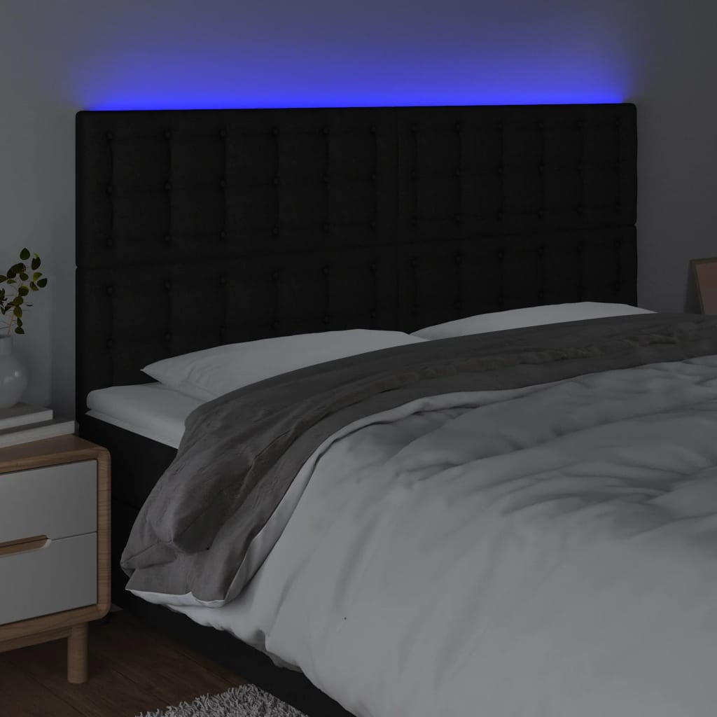 vidaXL Zagłówek do łóżka z LED, czarny, 200x5x118/128 cm, tkanina