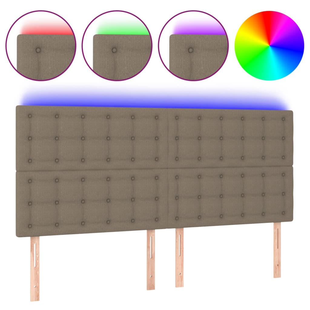 vidaXL Zagłówek do łóżka z LED, taupe, 200x5x118/128 cm, tkanina