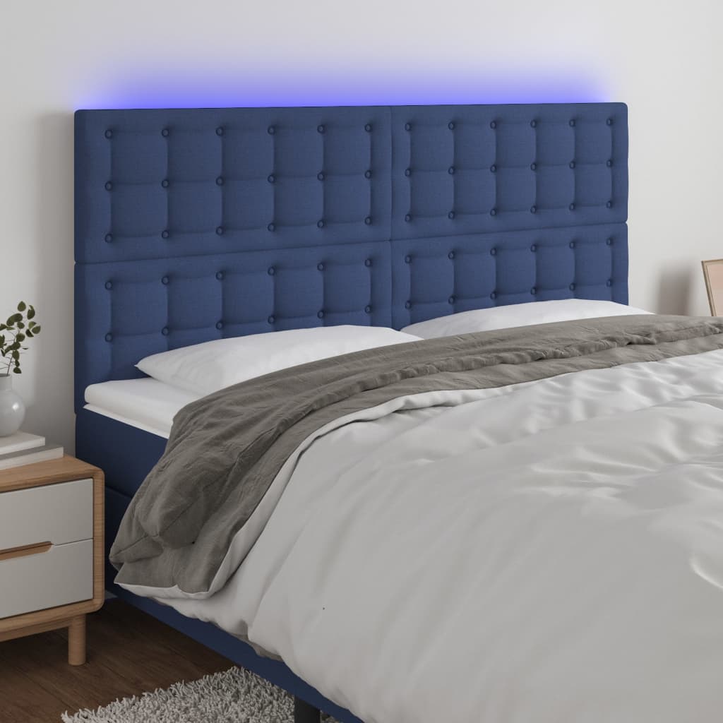 vidaXL Zagłówek do łóżka z LED, niebieski, 200x5x118/128 cm, tkanina