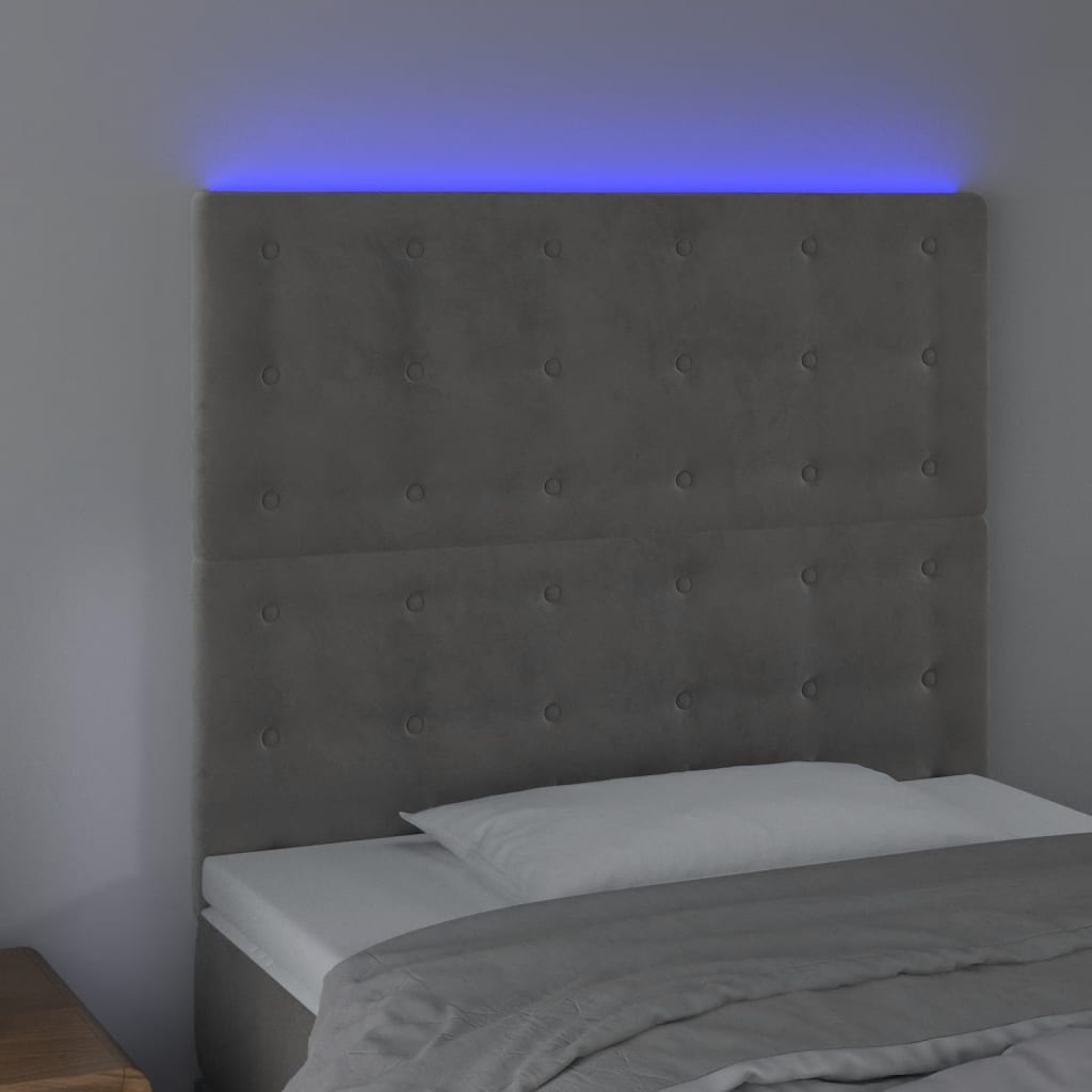 vidaXL Zagłówek do łóżka z LED, jasnoszary, 80x5x118/128 cm, aksamit