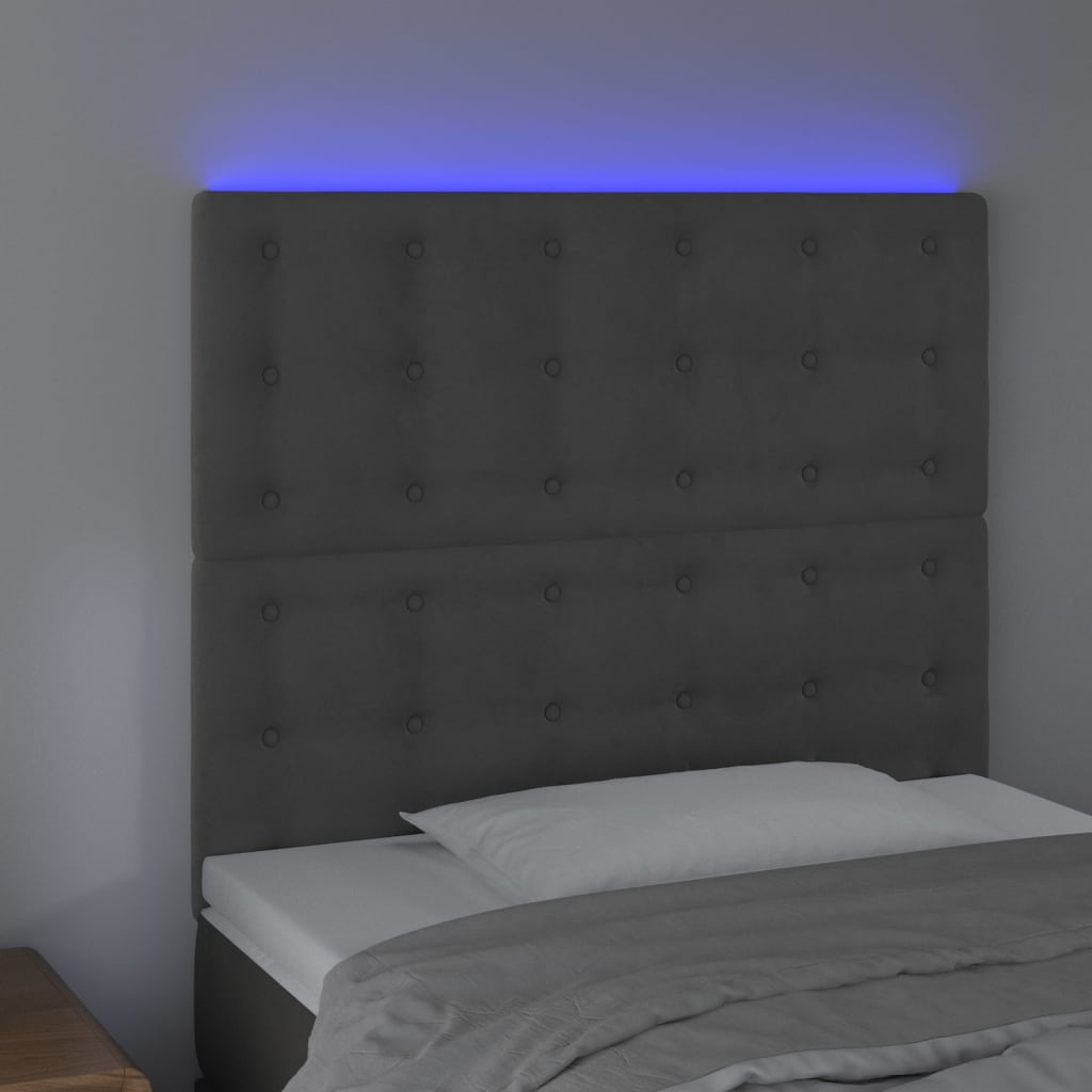 vidaXL Zagłówek do łóżka z LED, ciemnoszary, 80x5x118/128 cm, aksamit
