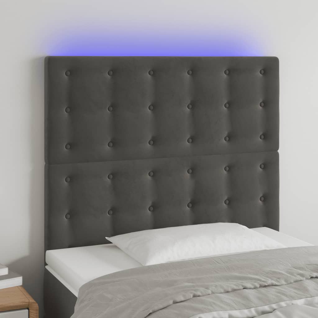 vidaXL Zagłówek do łóżka z LED, ciemnoszary, 80x5x118/128 cm, aksamit