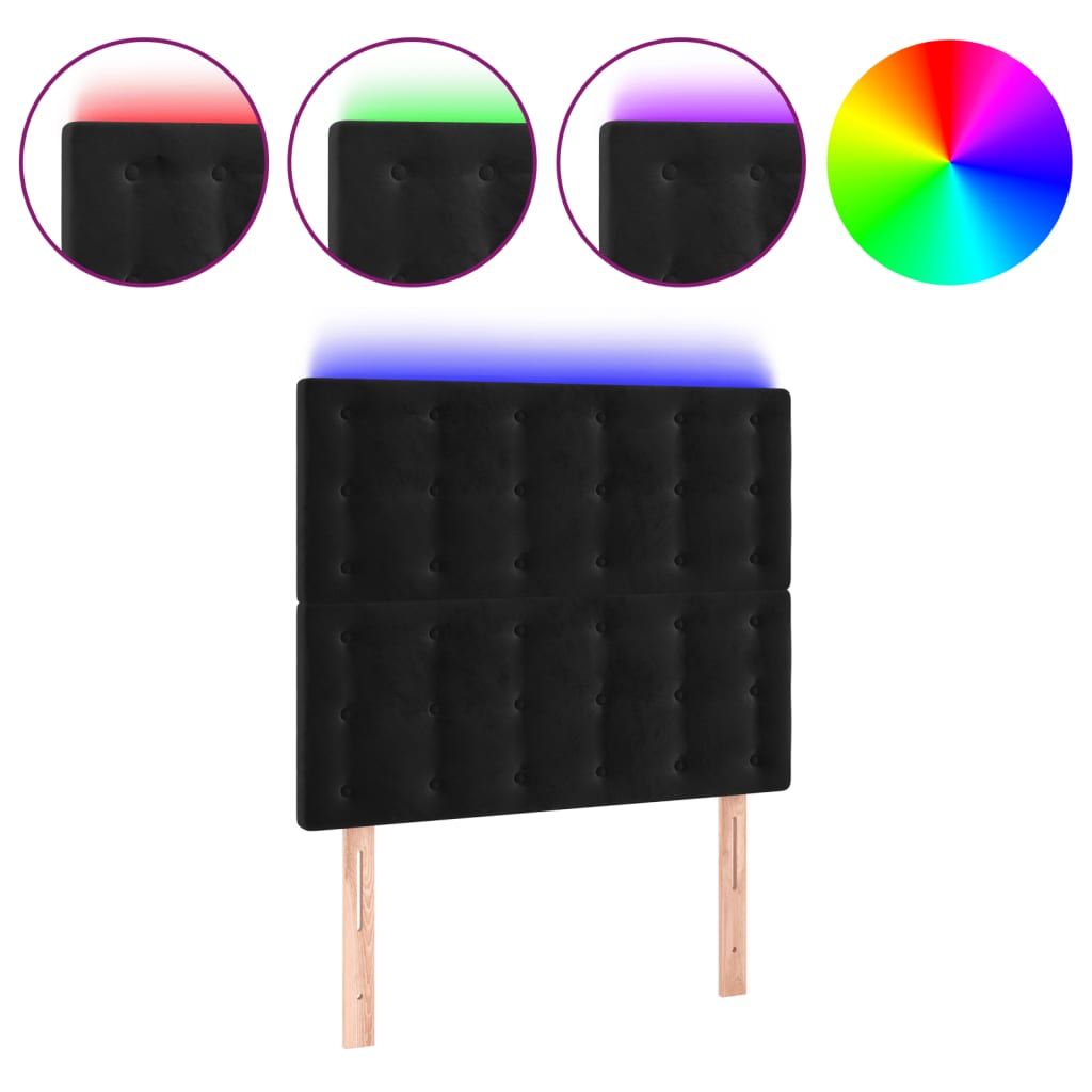 vidaXL Zagłówek do łóżka z LED, czarny, 80x5x118/128 cm, aksamit