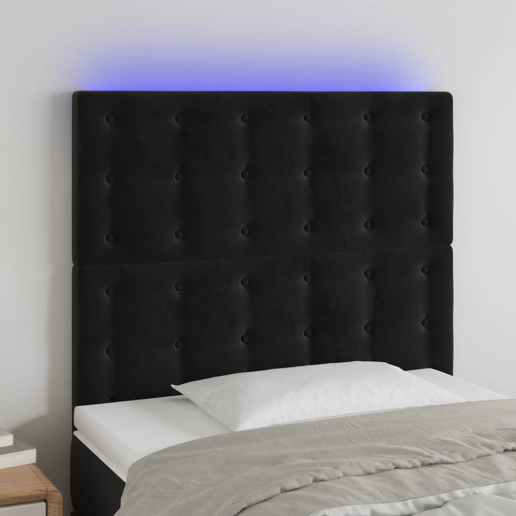 vidaXL Zagłówek do łóżka z LED, czarny, 80x5x118/128 cm, aksamit