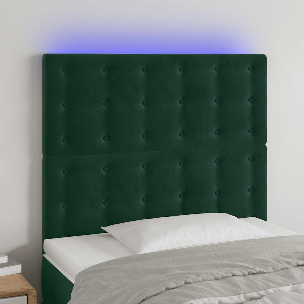 vidaXL Zagłówek do łóżka z LED, ciemnozielony, 80x5x118/128cm, aksamit