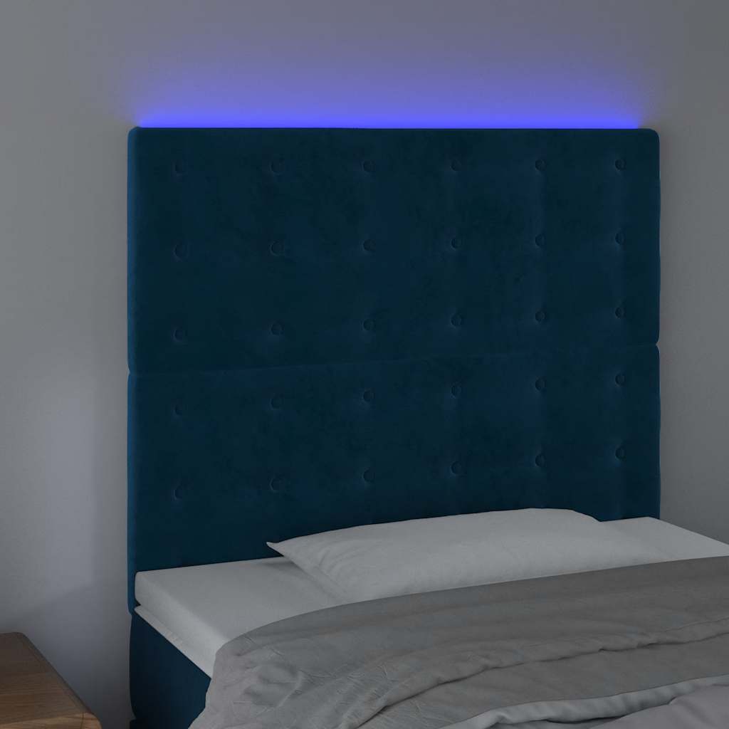 vidaXL Zagłówek do łóżka z LED, ciemnoniebieski, 80x5x118/128 cm