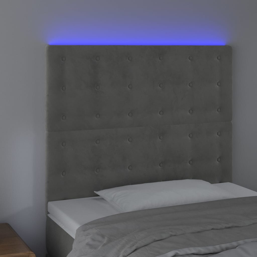 vidaXL Zagłówek do łóżka z LED, jasnoszary, 90x5x118/128 cm, aksamit