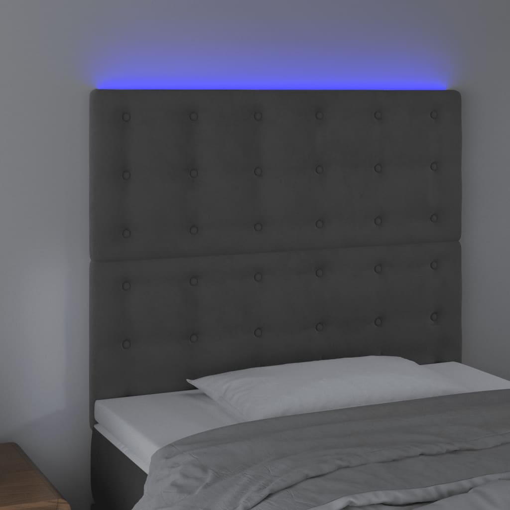 vidaXL Zagłówek do łóżka z LED, ciemnoszary, 90x5x118/128 cm, aksamit