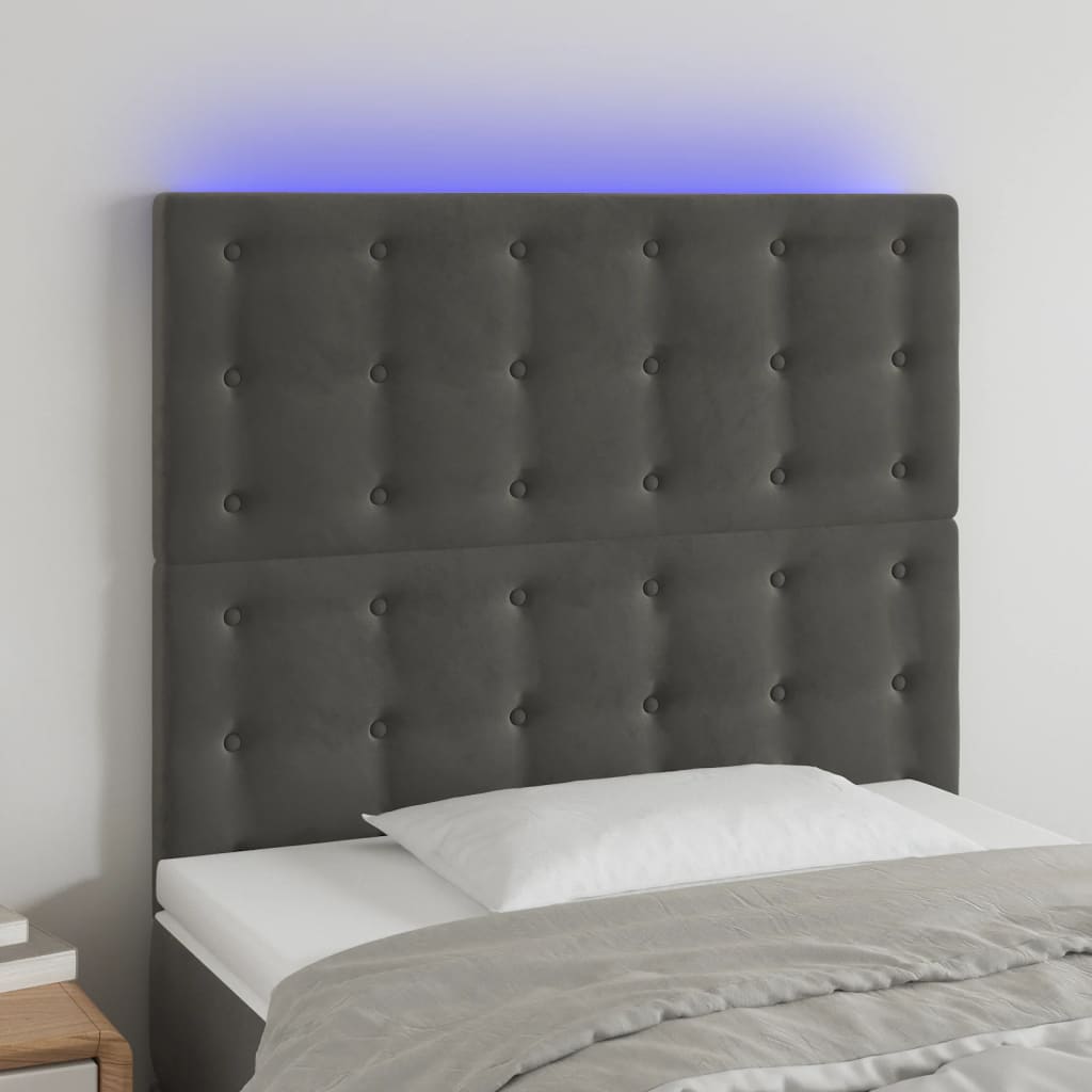 vidaXL Zagłówek do łóżka z LED, ciemnoszary, 90x5x118/128 cm, aksamit