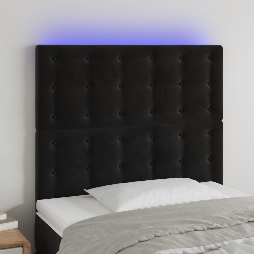 vidaXL Zagłówek do łóżka z LED, czarny, 90x5x118/128 cm, aksamit