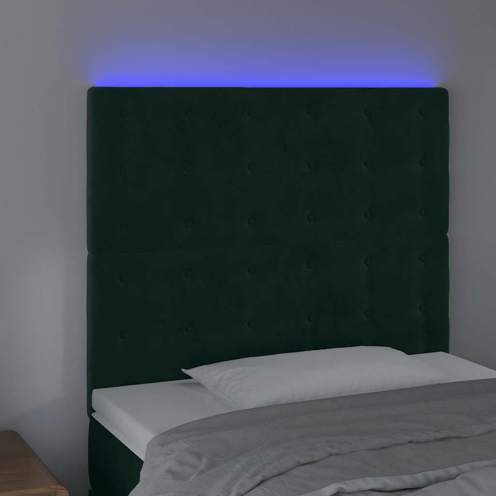 vidaXL Zagłówek do łóżka z LED, ciemnozielony, 90x5x118/128cm, aksamit