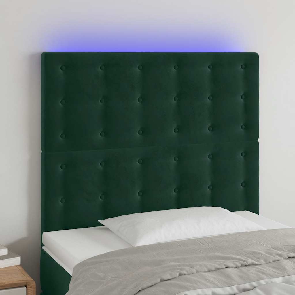 vidaXL Zagłówek do łóżka z LED, ciemnozielony, 90x5x118/128cm, aksamit
