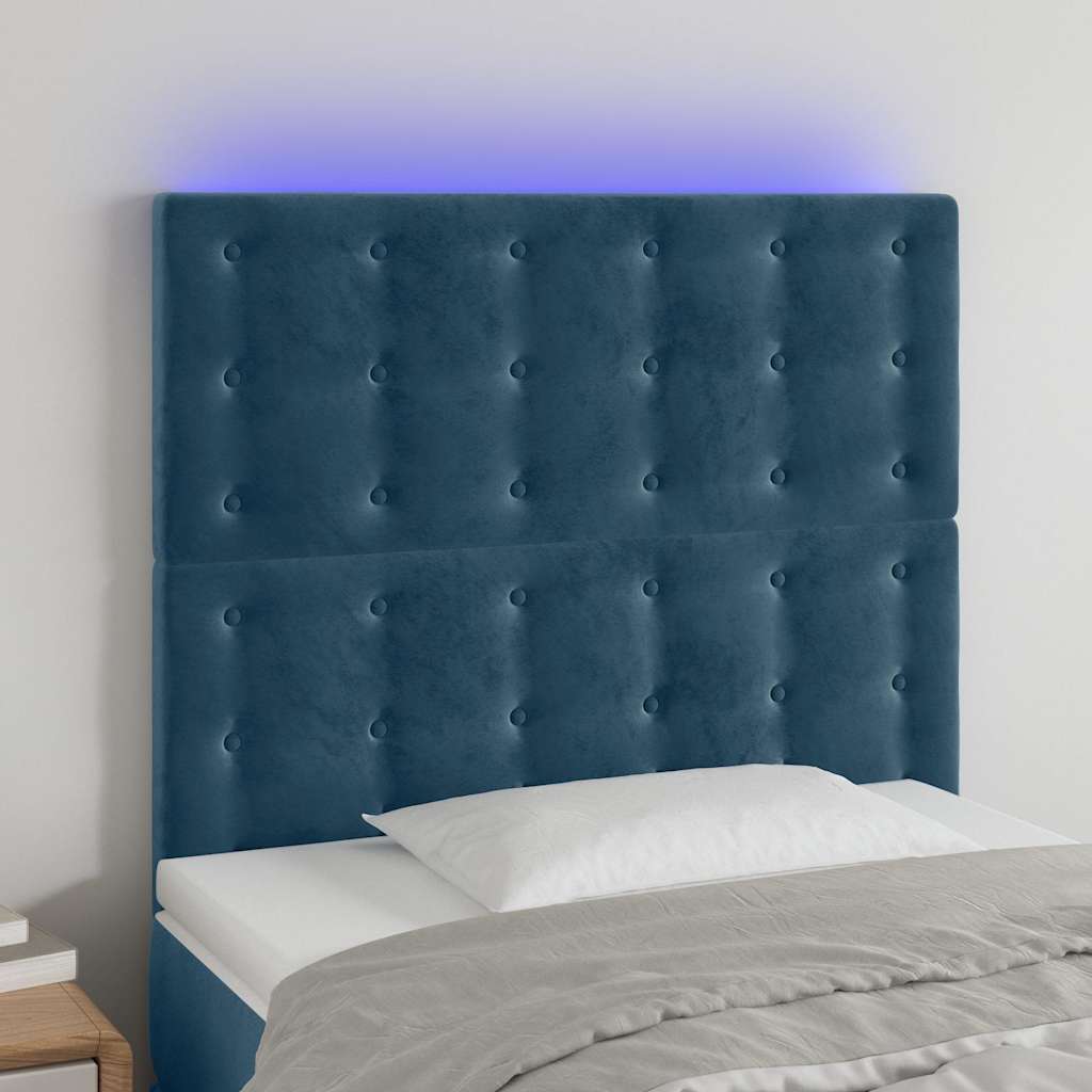 vidaXL Zagłówek do łóżka z LED ciemnoniebieski, 90x5x118/128 cm