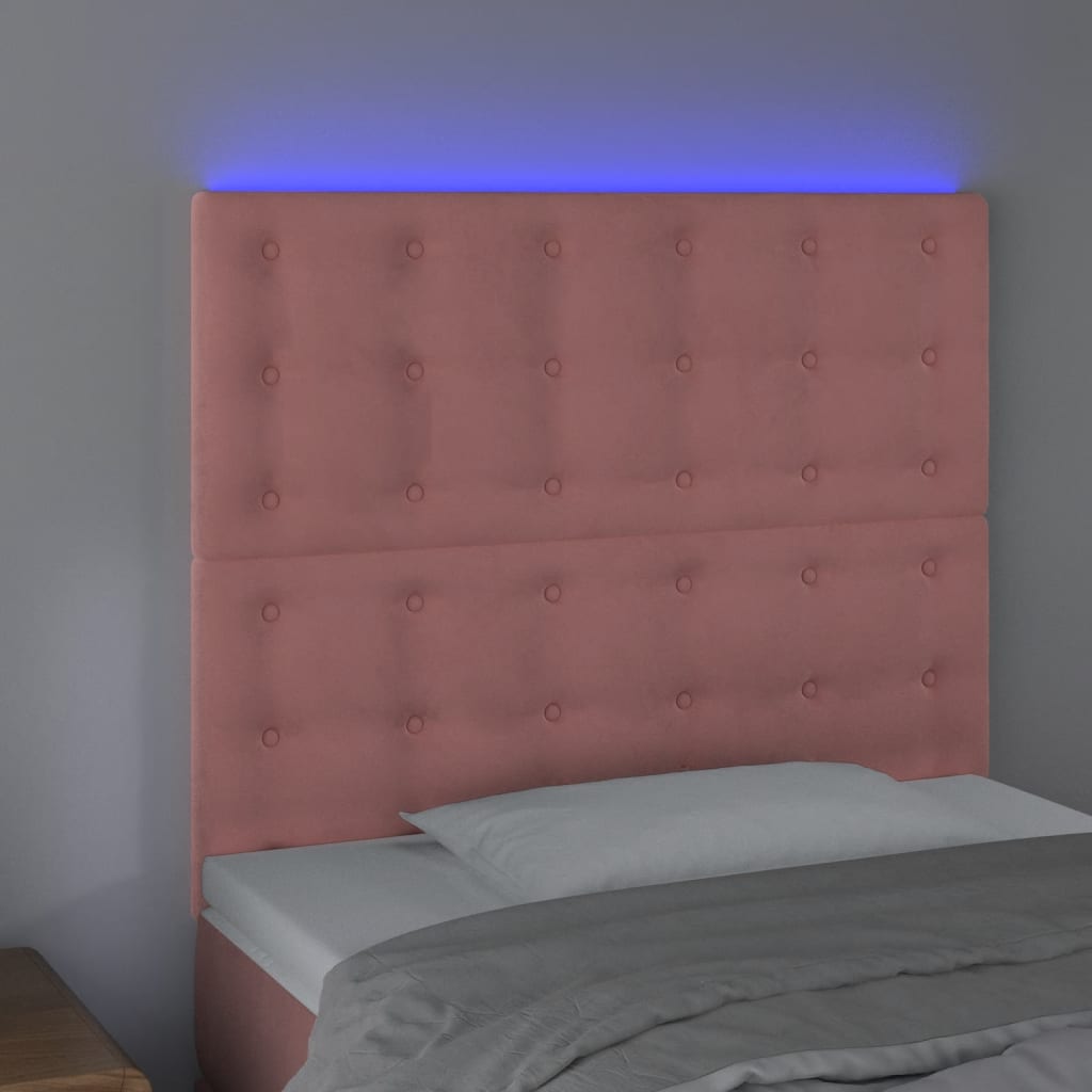 vidaXL Zagłówek do łóżka z LED, różowy, 90x5x118/128 cm, aksamit
