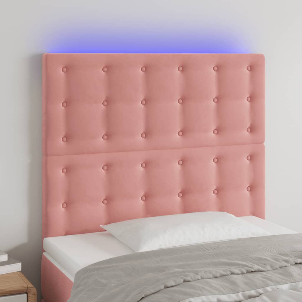 vidaXL Zagłówek do łóżka z LED, różowy, 90x5x118/128 cm, aksamit