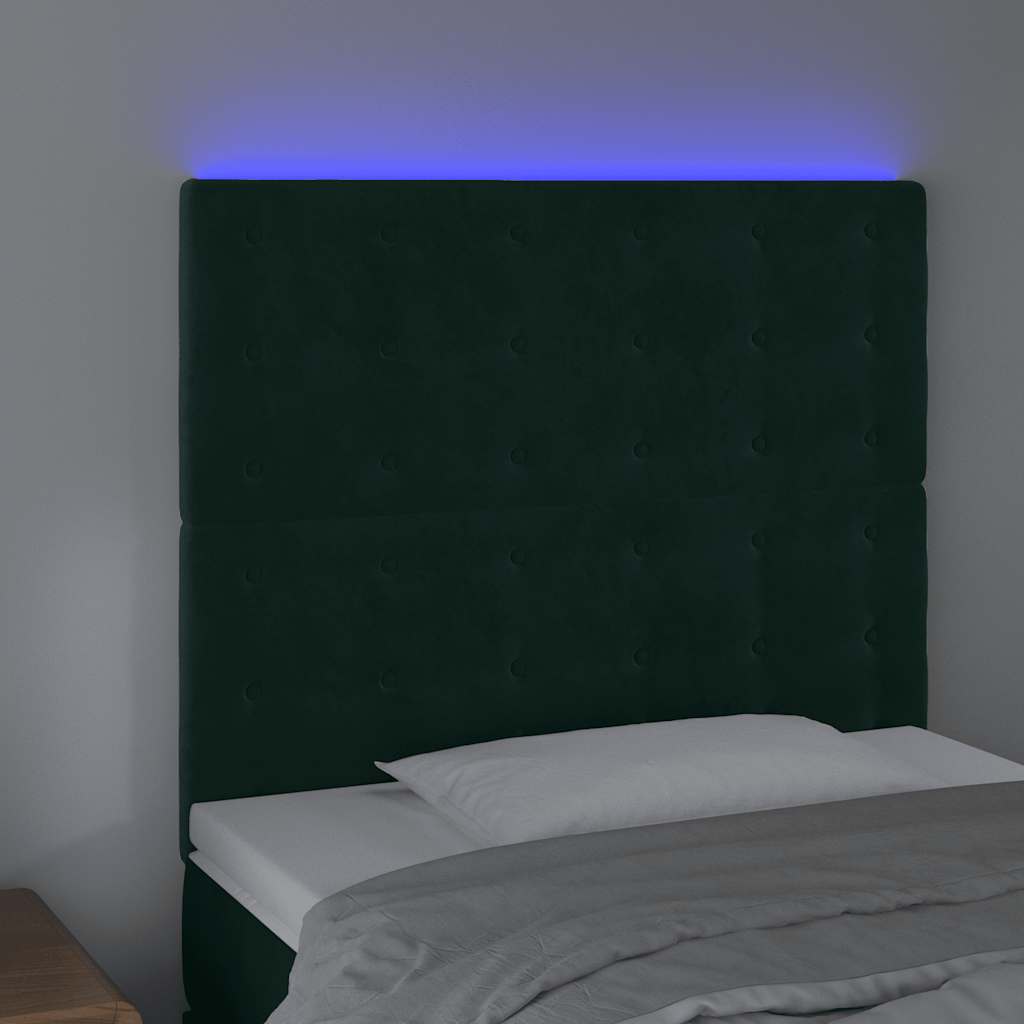 vidaXL Zagłówek do łóżka z LED, ciemnozielony, 100x5x118/128 cm
