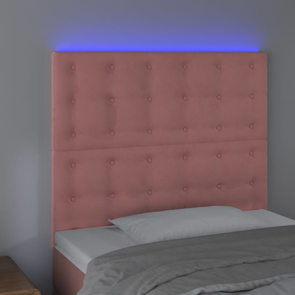 vidaXL Zagłówek do łóżka z LED, różowy, 100x5x118/128 cm, aksamit