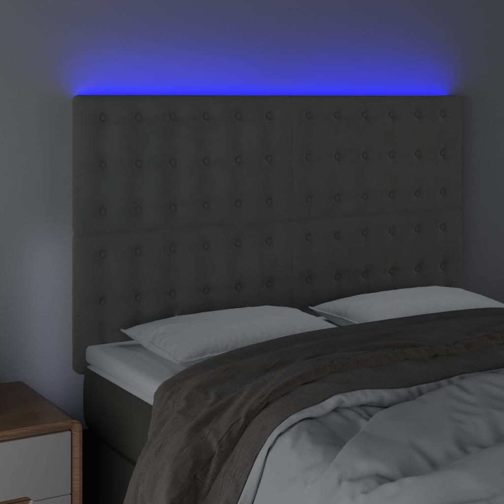 vidaXL Zagłówek do łóżka z LED, jasnoszary, 144x5x118/128 cm, aksamit