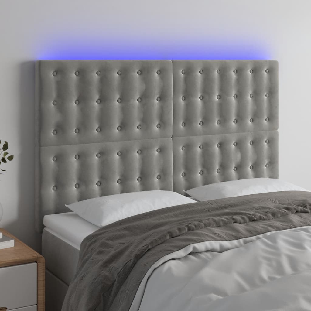 vidaXL Zagłówek do łóżka z LED, jasnoszary, 144x5x118/128 cm, aksamit