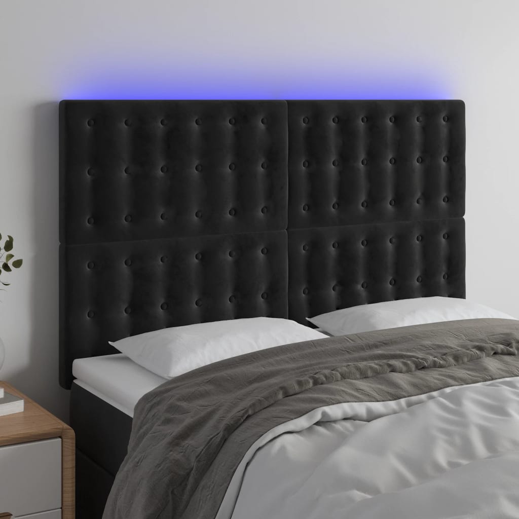 vidaXL Zagłówek do łóżka z LED, czarny, 144x5x118/128 cm, aksamit