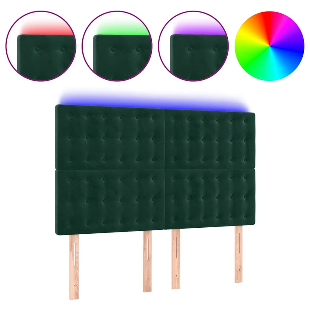vidaXL Zagłówek do łóżka z LED, ciemnozielony, 144x5x118/128 cm