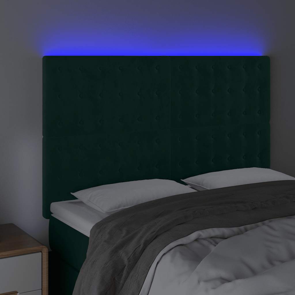 vidaXL Zagłówek do łóżka z LED, ciemnozielony, 144x5x118/128 cm