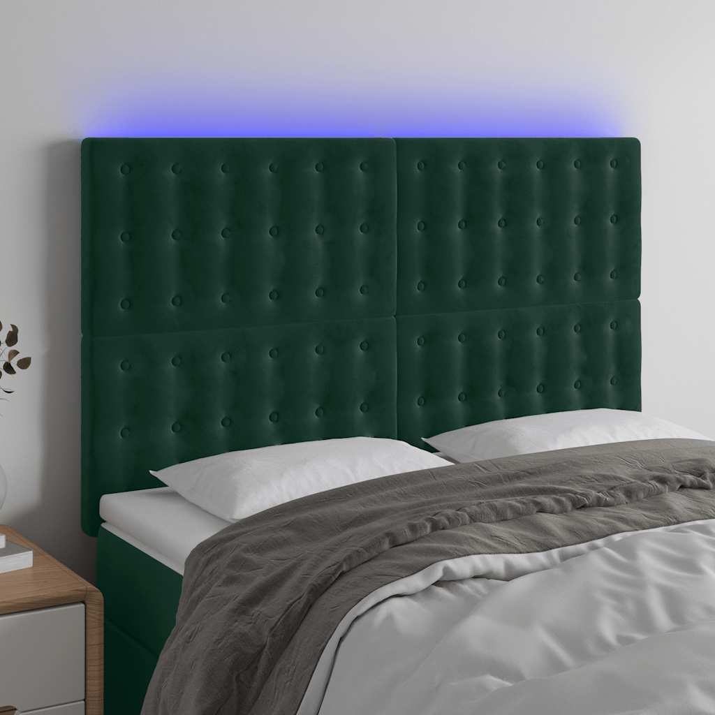 vidaXL Zagłówek do łóżka z LED, ciemnozielony, 144x5x118/128 cm