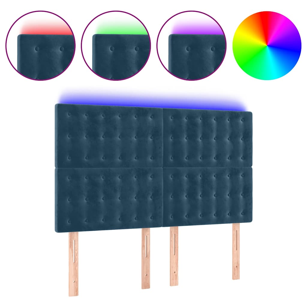 vidaXL Zagłówek do łóżka z LED ciemnoniebieski, 144x5x118/128 cm